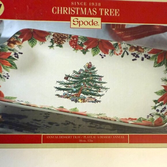 Spode Christmas Tree Dessert Tray 2020 Annual Poinsettia Candy Cane Fine China - Picture 6 of 12